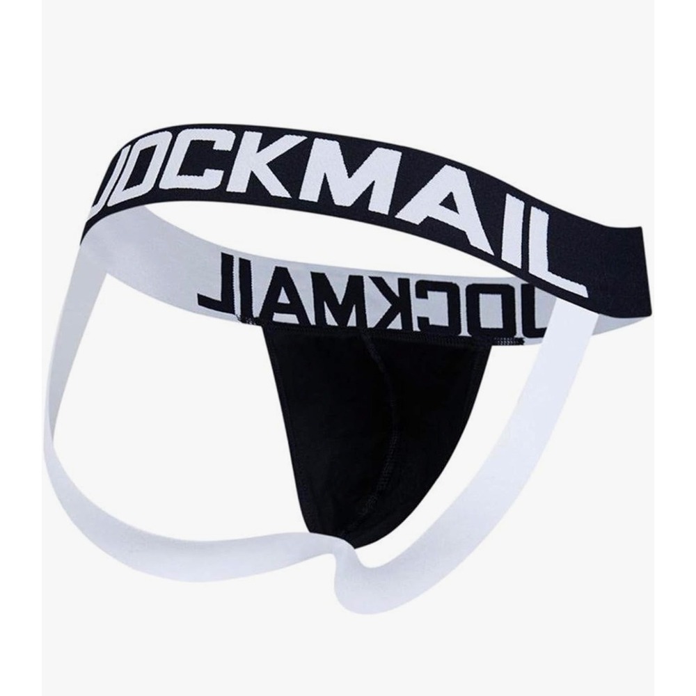 JOCKMAIL Mens Black White Logo Waistband Athletic Jockstrap Size XL NEW
